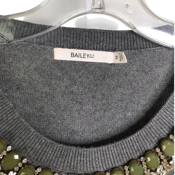 Bailey 44 Sweater Womens Size M 409-B458 Charcoal Gray Gemstone Collar Crewneck - Picture 2 of 9